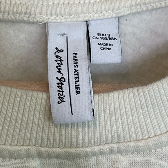 & Other Stories Eyelet Puff Sleeve Ivory Pullover Sweatshirt Size S Minimalist - Picture 9 of 9